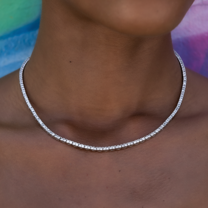 Round Cut Tennis Necklace in White Gold- 2mm