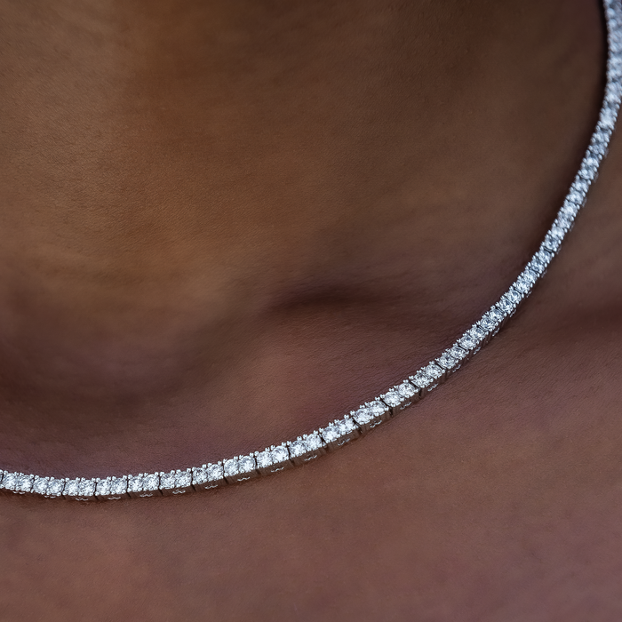 Round Cut Tennis Necklace in White Gold- 2mm