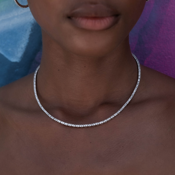 Round Cut Tennis Necklace in White Gold- 2mm