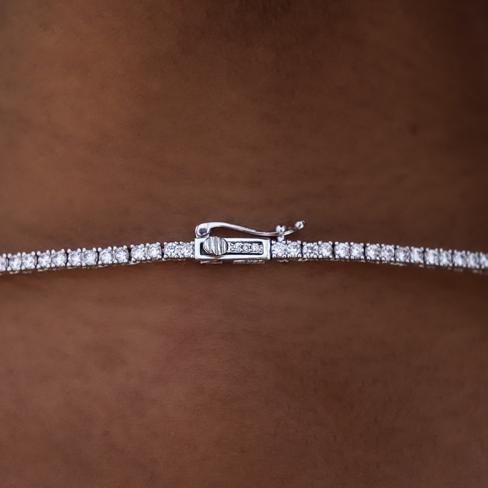 Round Cut Tennis Necklace in White Gold- 2mm