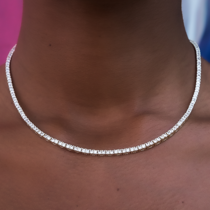Round Cut Tennis Necklace in Yellow Gold- 2mm