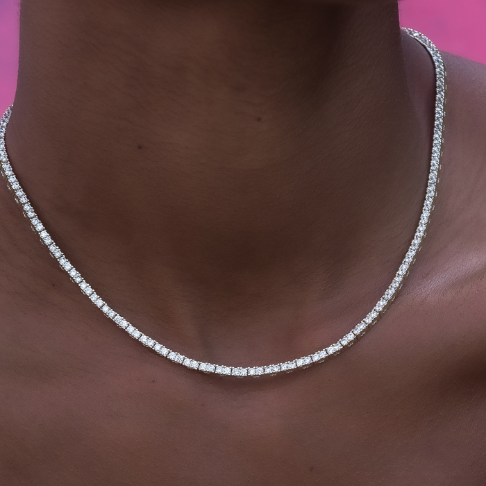 Round Cut Tennis Necklace in Yellow Gold- 2mm