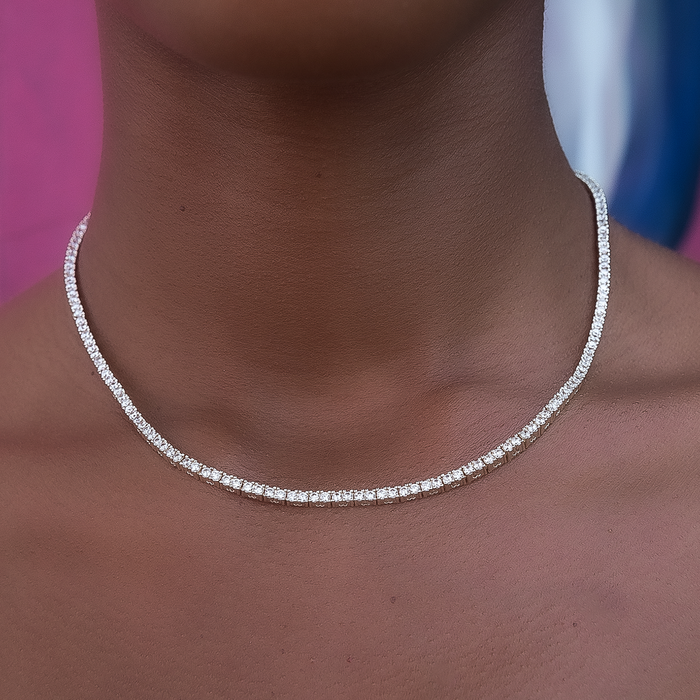 Round Cut Tennis Necklace in Yellow Gold- 2mm