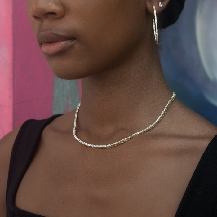 Round Cut Tennis Necklace in Yellow Gold- 2mm