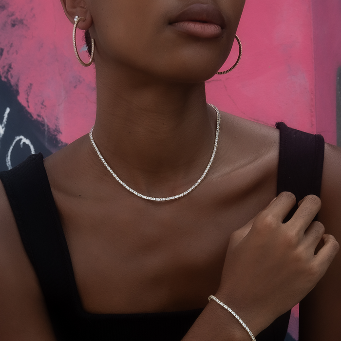 Round Cut Tennis Necklace in Yellow Gold- 2mm