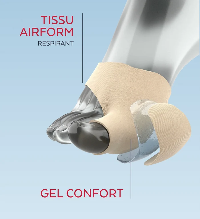 Détail du tissu airform et gel confort de la double protection pied Poderm