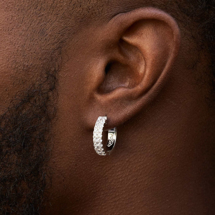 Double Row Hoop Earrings in White Gold