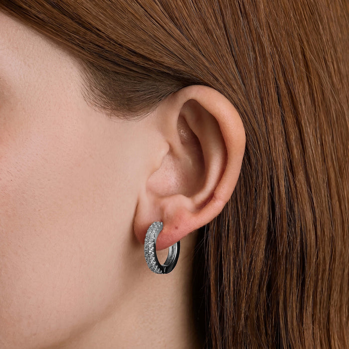 Double Row Hoop Earrings in White Gold