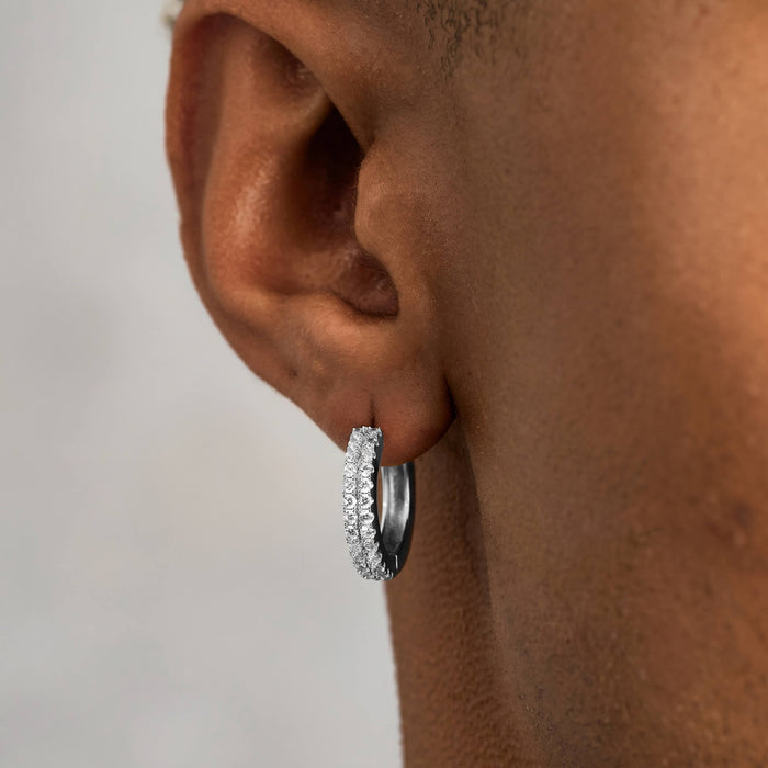 Double Row Hoop Earrings in White Gold