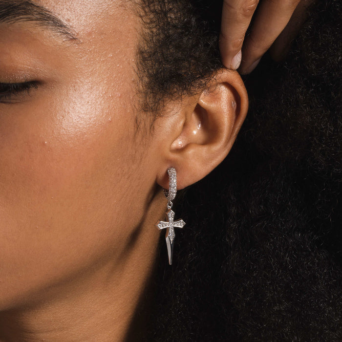 Dripping Cross Hoop Earrings in White Gold - The GLD Shop
