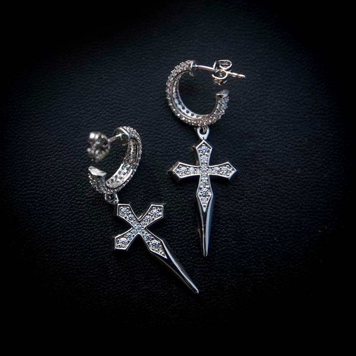 Dripping Cross Hoop Earrings in White Gold - The GLD Shop