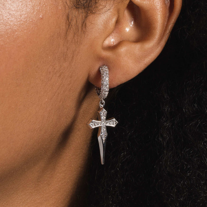 Dripping Cross Hoop Earrings in White Gold - The GLD Shop