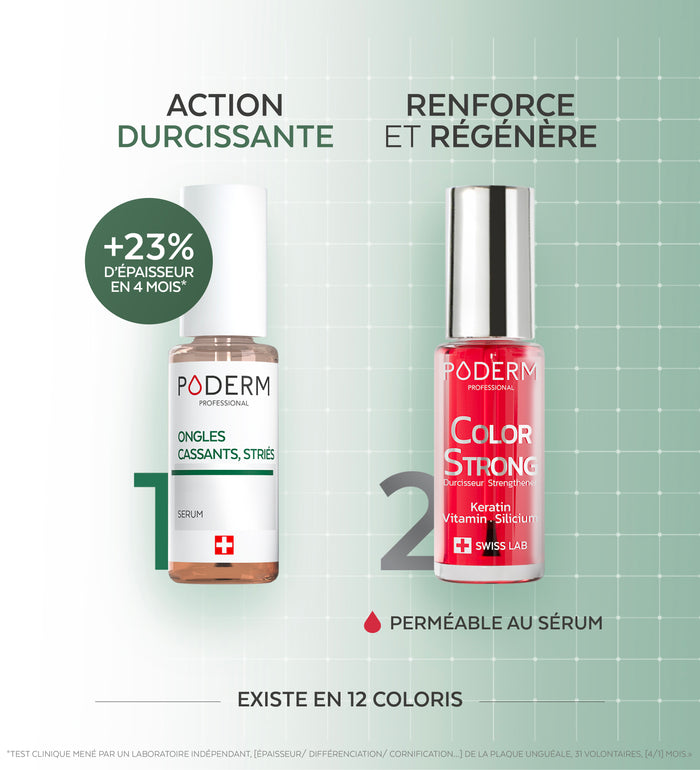 Contenu du duo kératine ongles cassants striés Poderm