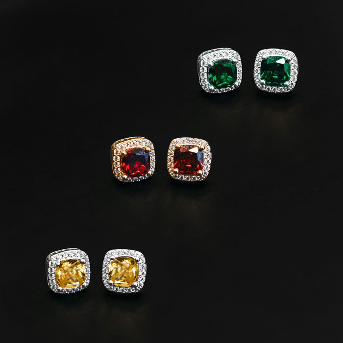 Emerald Cushion Cut Earrings in White Gold