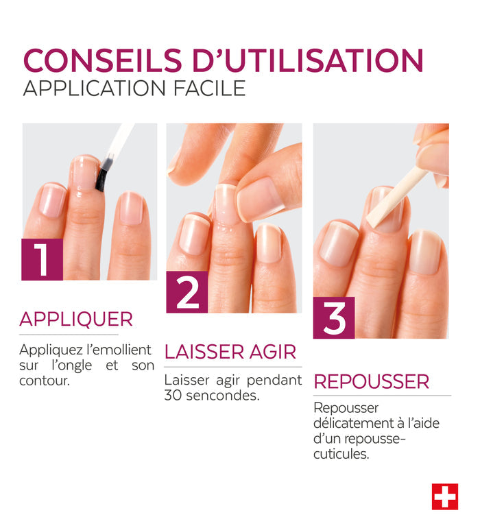 Mode d'emploi du gel émollient cuticules Poderm avant manucure