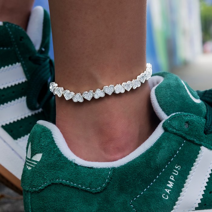 Eternity Heart Anklet in White Gold