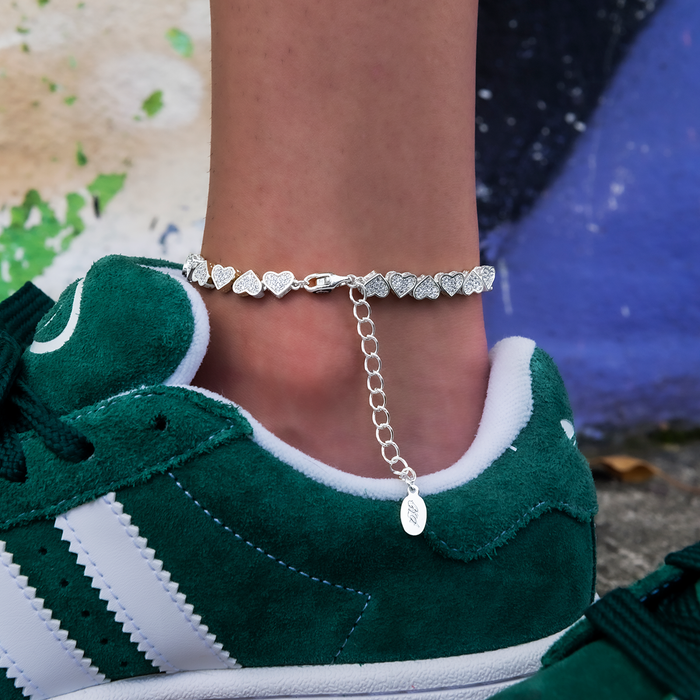 Eternity Heart Anklet in White Gold