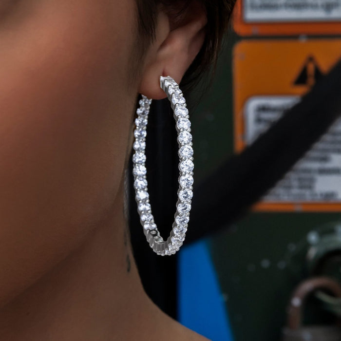 Eternity Hoop Earrings in White Gold- 4mm