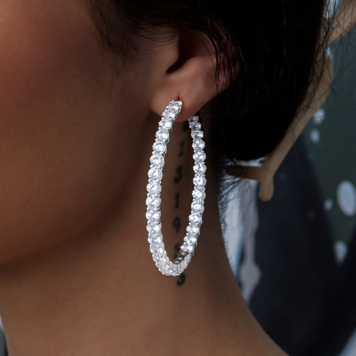 Eternity Hoop Earrings in White Gold- 4mm