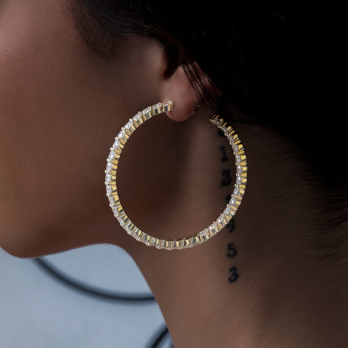 Eternity Hoop Earrings in Yellow Gold- 4mm
