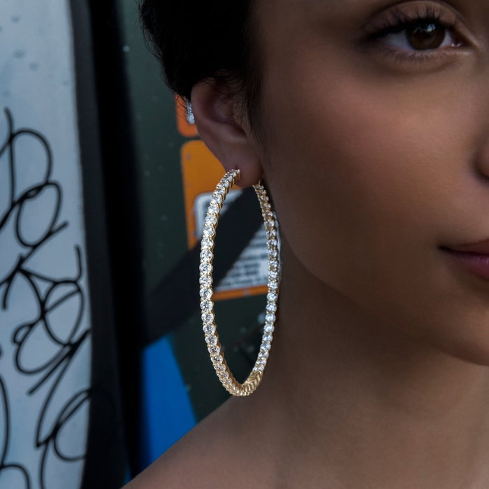 Eternity Hoop Earrings in Yellow Gold- 4mm
