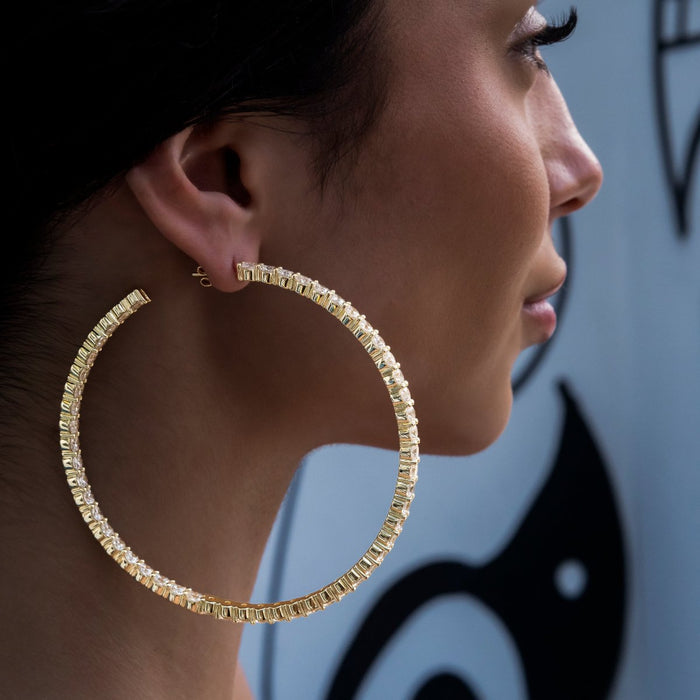 Eternity Hoop Earrings in Yellow Gold- 4mm