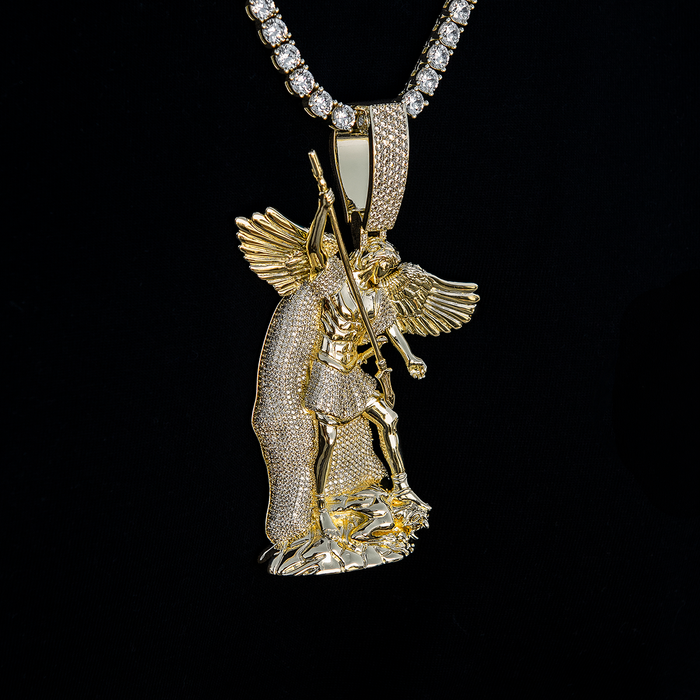 Extra Large Saint Michael Pendant in Yellow Gold