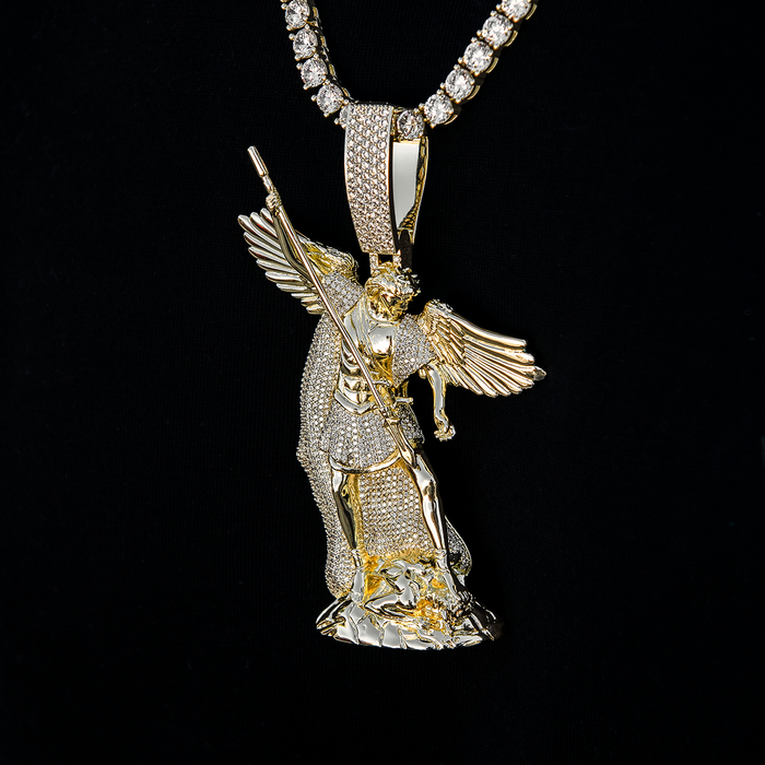 Extra Large Saint Michael Pendant in Yellow Gold