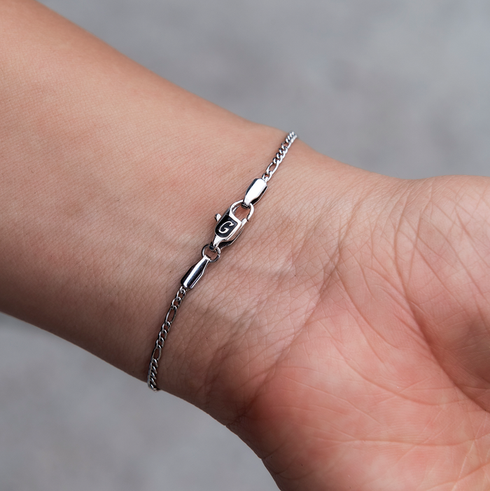 Figaro Bracelet in White Gold- 2mm