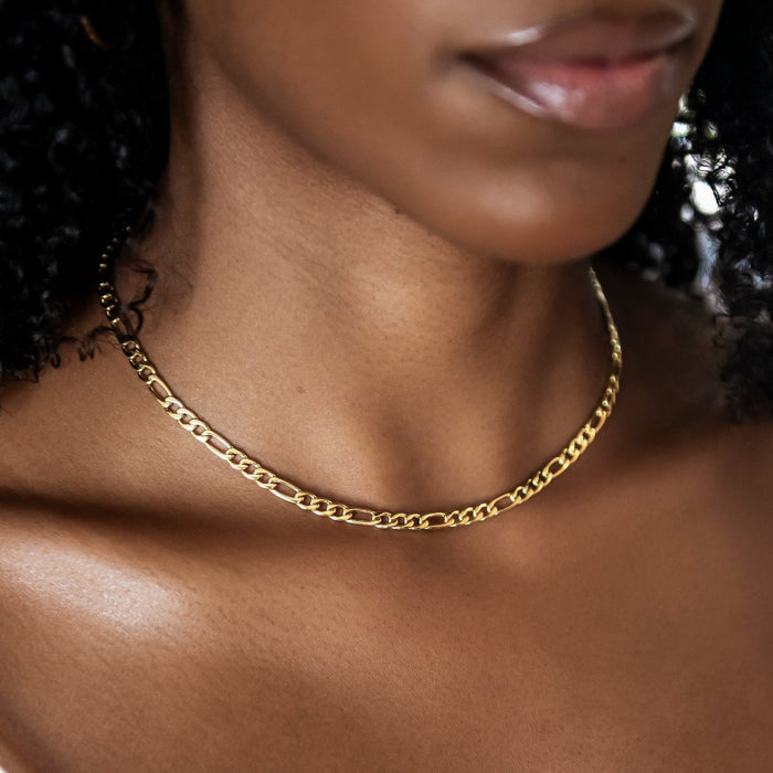 Figaro Chain + Bracelet Bundle in Yellow Gold- 4mm
