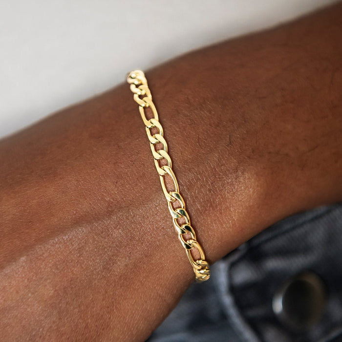 Figaro Chain + Bracelet Bundle in Yellow Gold- 4mm