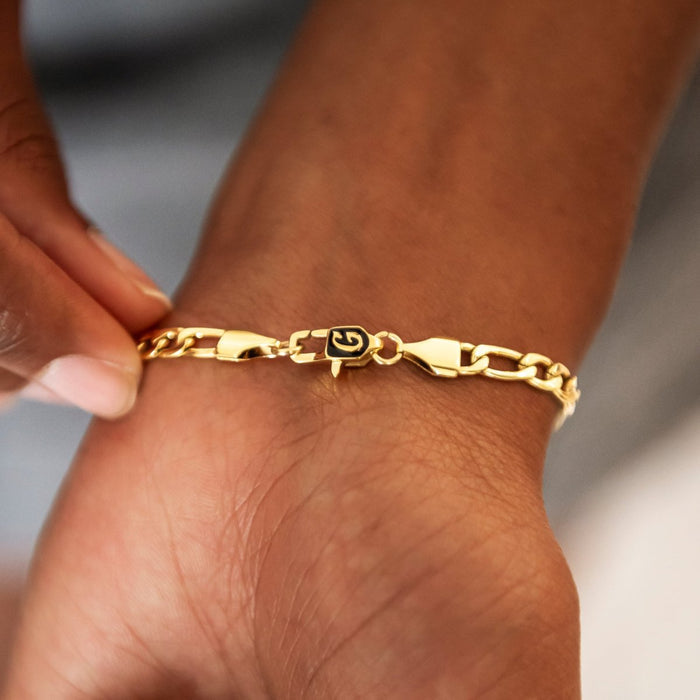 Figaro Chain + Bracelet Bundle in Yellow Gold- 4mm