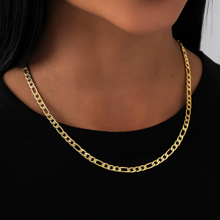 Figaro Link Necklace in Yellow Gold - 4mm