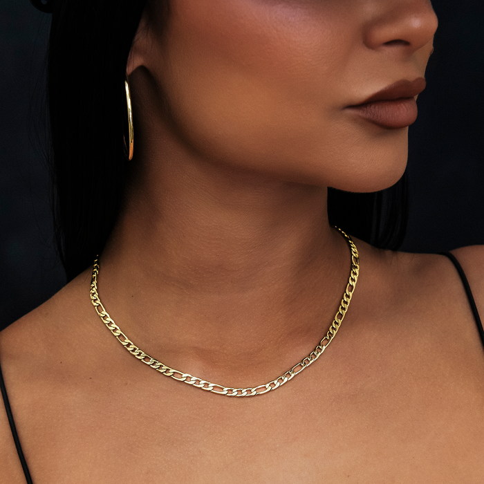 Figaro Link Necklace in Yellow Gold - 4mm