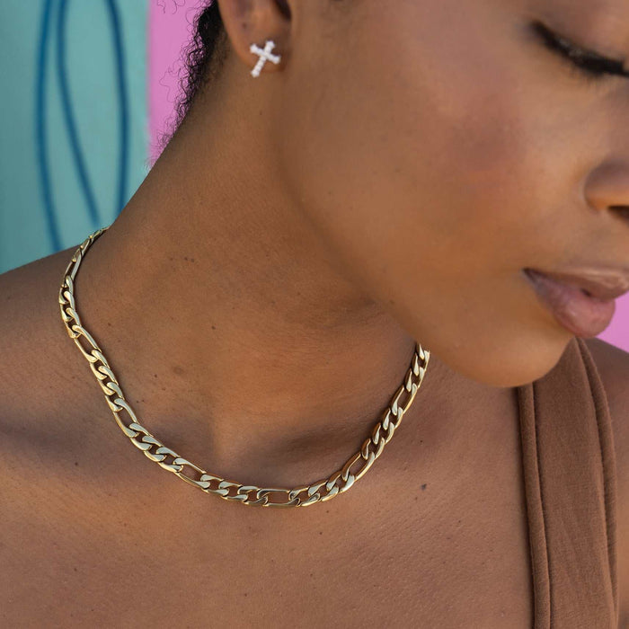 Figaro Link Necklace in Yellow Gold - 7mm
