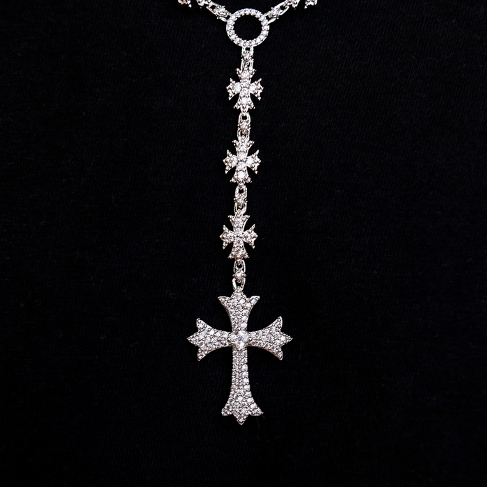 Flared Cross Rosary Chain in White Gold - 8mm