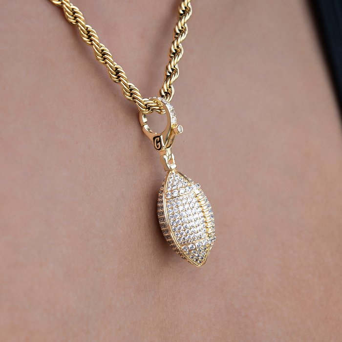Football Clip On Charm Pendant in Yellow Gold