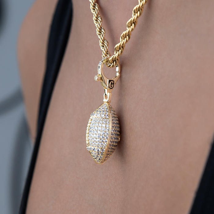 Football Clip On Charm Pendant in Yellow Gold