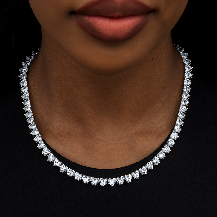 Heart Diamond Tennis Necklace in White Gold- 6mm