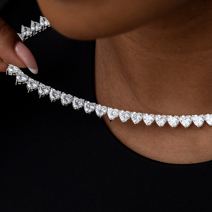 Heart Diamond Tennis Necklace in White Gold- 6mm