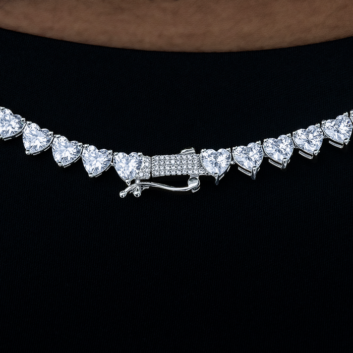 Heart Diamond Tennis Necklace in White Gold- 6mm