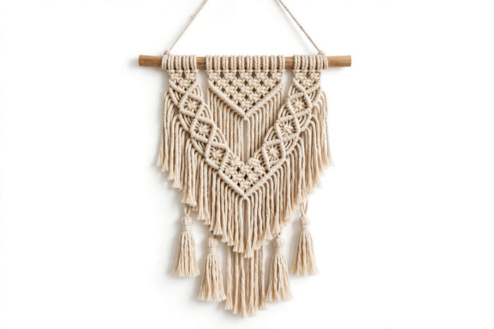 HomeSmithy Handmade Boho Macrame Wall Hanging - Beige Cotton Wall Decor - Modern Wall Art
