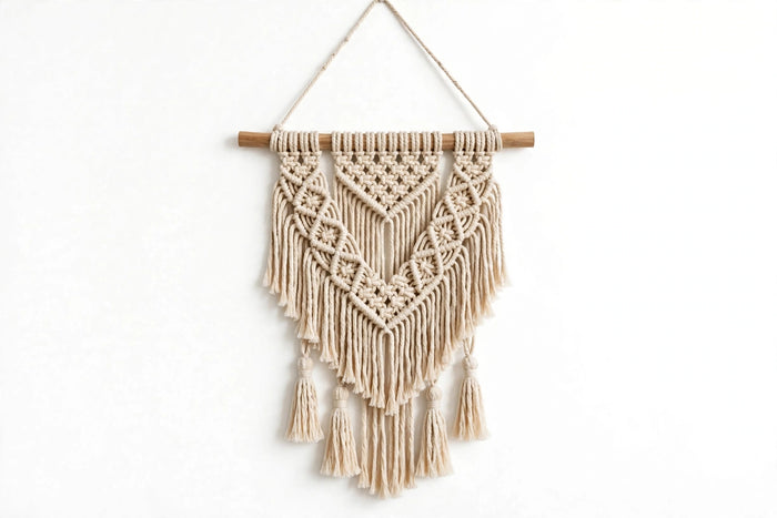 HomeSmithy Handmade Boho Macrame Wall Hanging - Beige Cotton Wall Decor - Modern Wall Art
