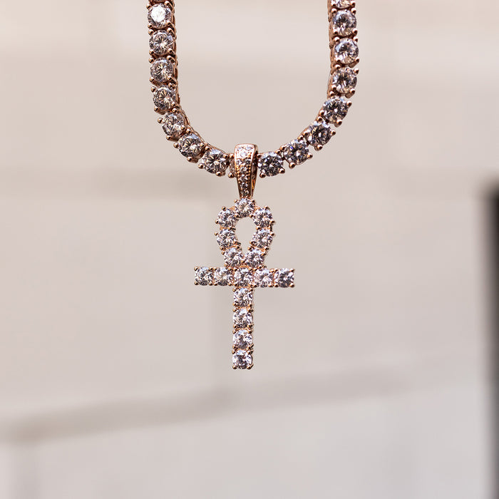 Iced Ankh Cross Pendant in Rose Gold