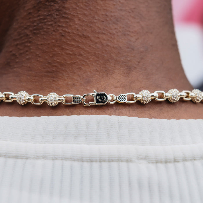 Iced Ball Box Link Chain in Yellow Gold