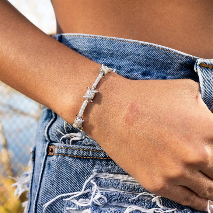 Iced Barbed Wire Bracelet in White Gold
