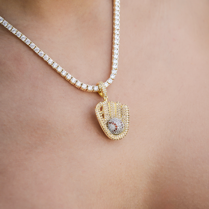 Iced Baseball Pendant in Yellow Gold