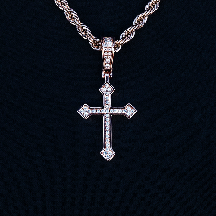 Iced Celtic Cross Pendant in Rose Gold