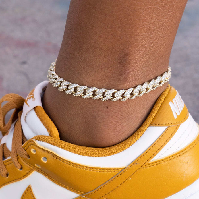 Iced Cuban Anklet in Yellow Gold - 8.5mm