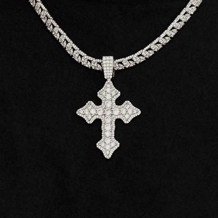 Iced Gothic Cross in White Gold